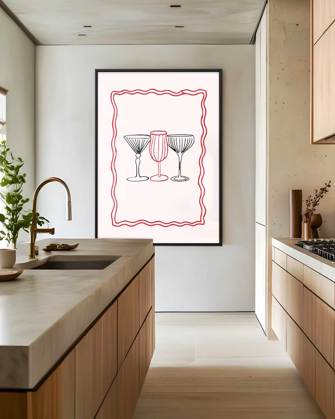 Drie Glazen in Rood en Zwart Kunstwerk-canvas-dibond-plexiglas-wanddecoratie-WallArtistic