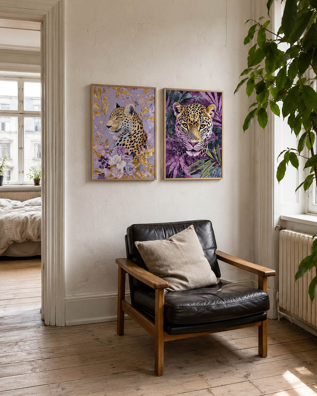Luipaard en bloemen Posterset