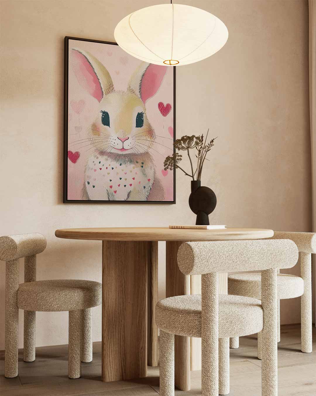 Schattig Konijnenportret op Roze Achtergrond Kunstwerk-canvas-dibond-plexiglas-wanddecoratie-WallArtistic