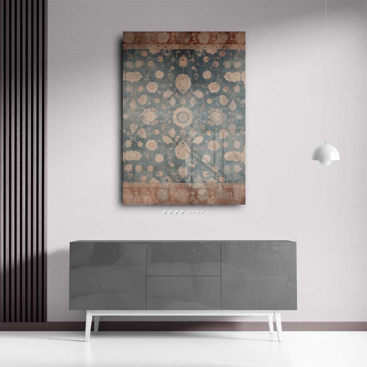 Tijdloze Bloemenpracht op Blauw Tapijt Kunstwerk-canvas-dibond-plexiglas-wanddecoratie-WallArtistic