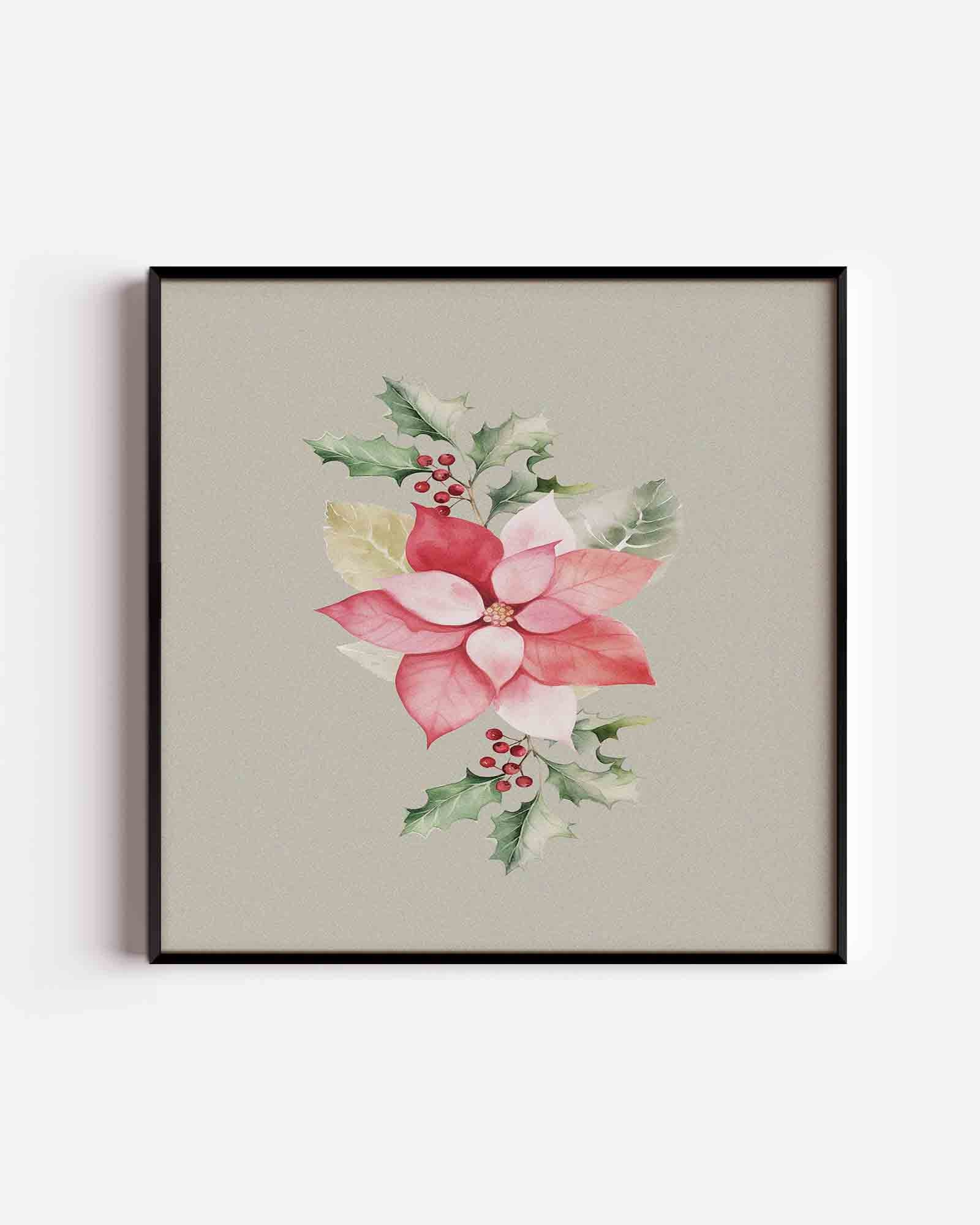 Kerstbloem en hulst Poster