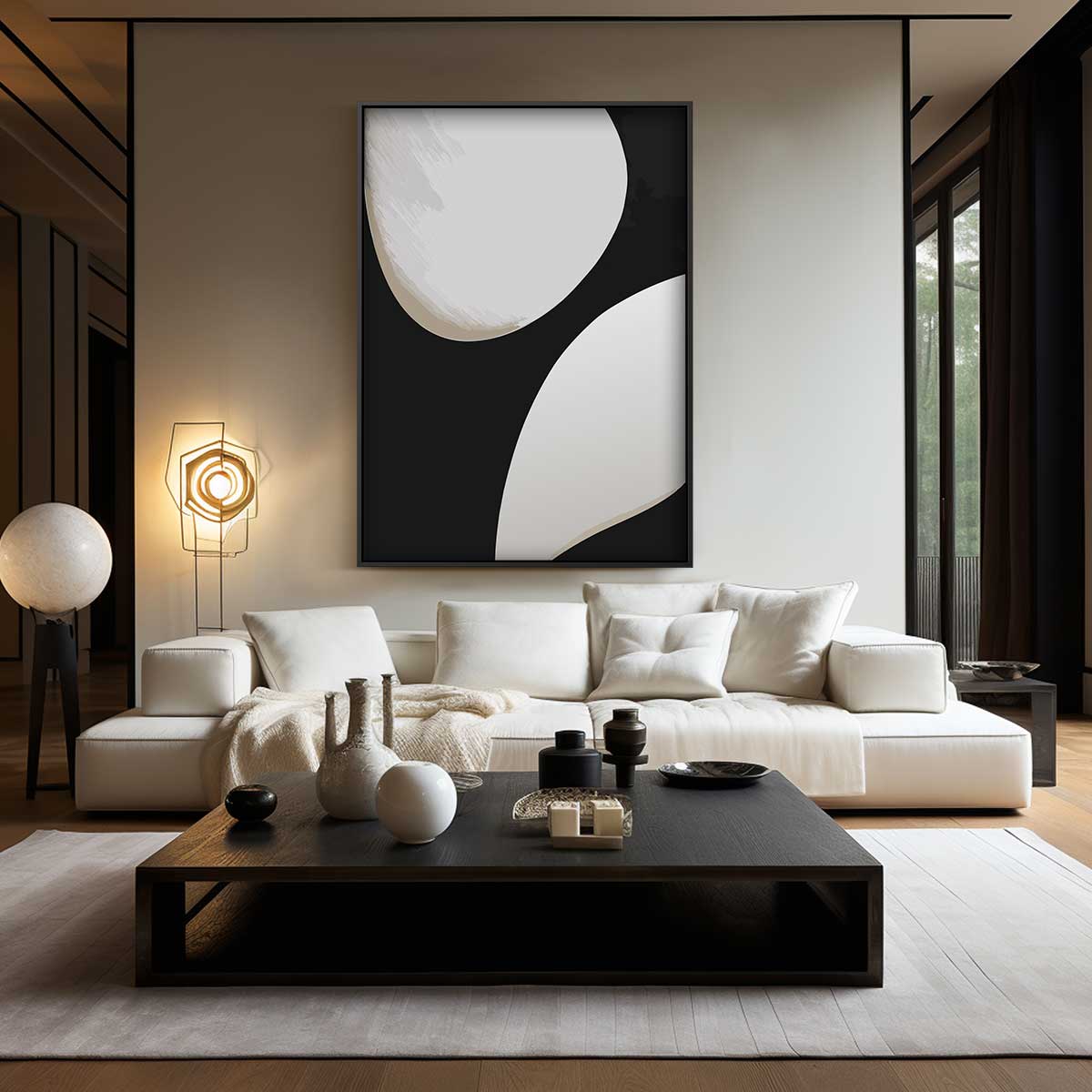 Zwart en Wit Abstractie Kunstwerk-canvas-dibond-plexiglas-wanddecoratie-WallArtistic