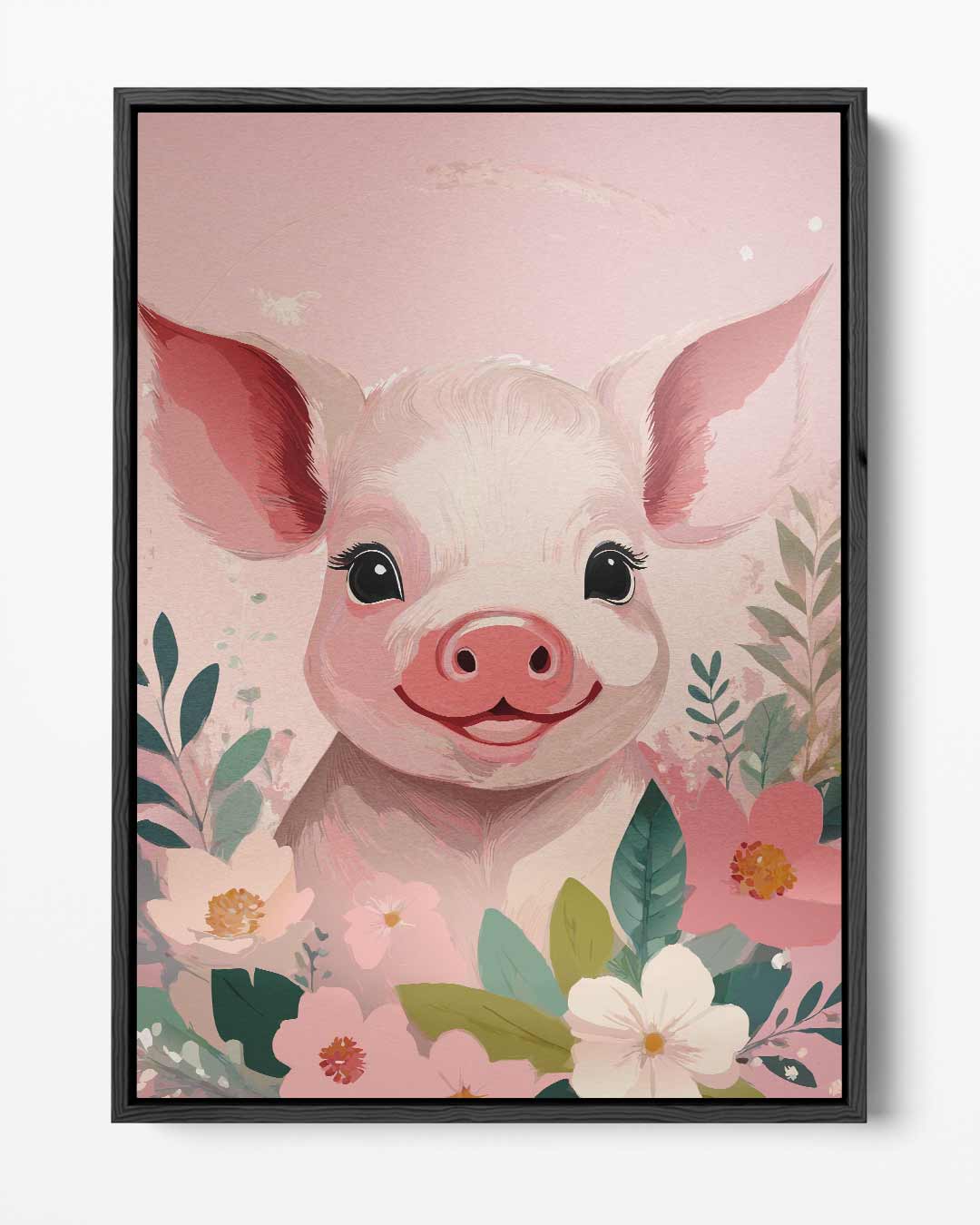 Vrolijk Varkentje met Bloemen Kunstwerk-canvas-dibond-plexiglas-wanddecoratie-WallArtistic