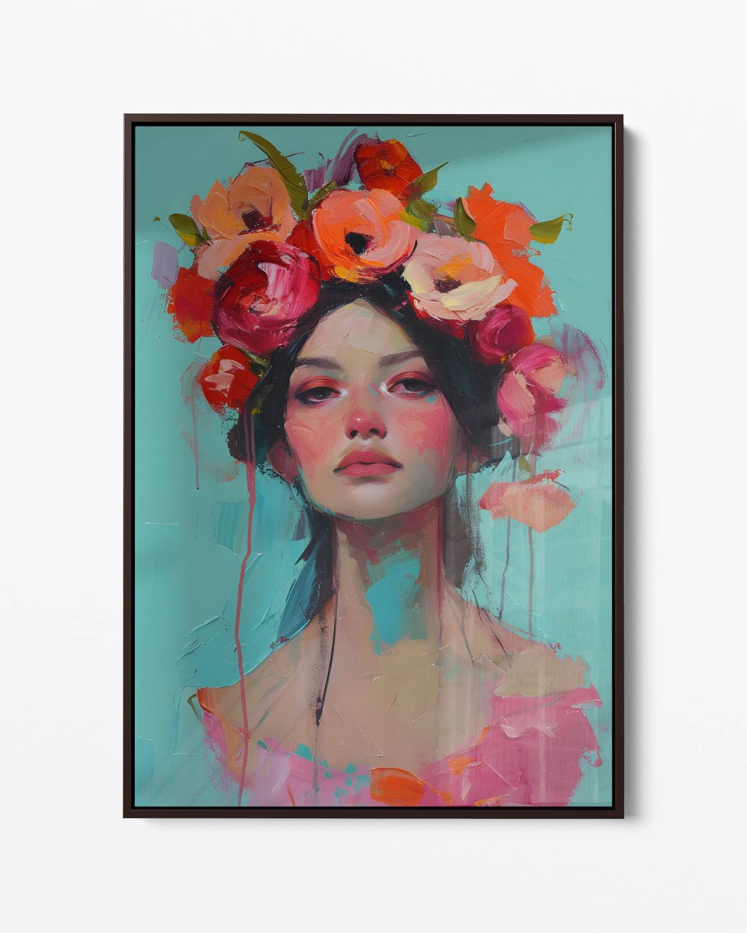 Bloemige Portretpracht Kunstwerk-canvas-dibond-plexiglas-wanddecoratie-WallArtistic