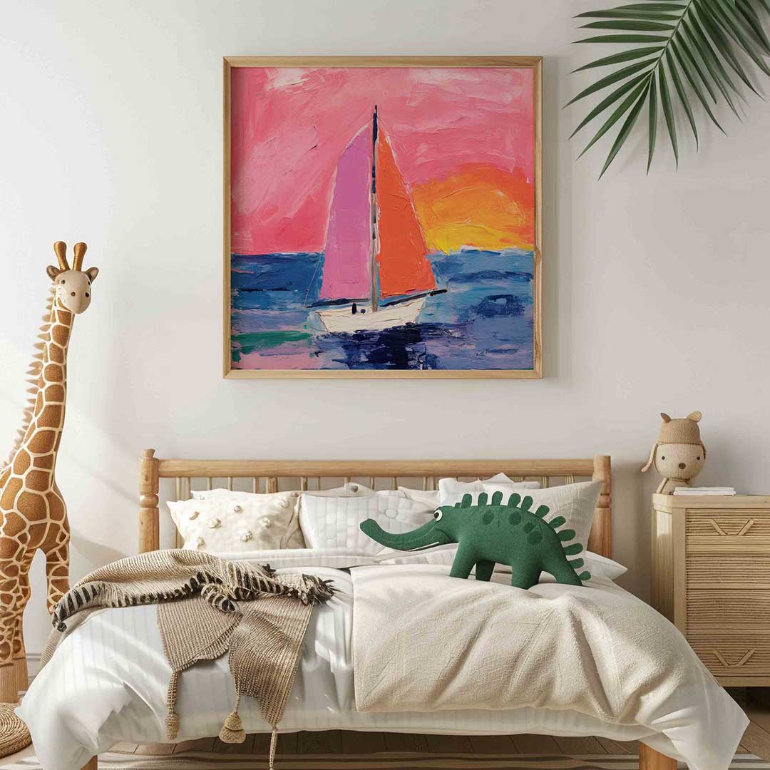 Zeilboot en zonsondergang Poster