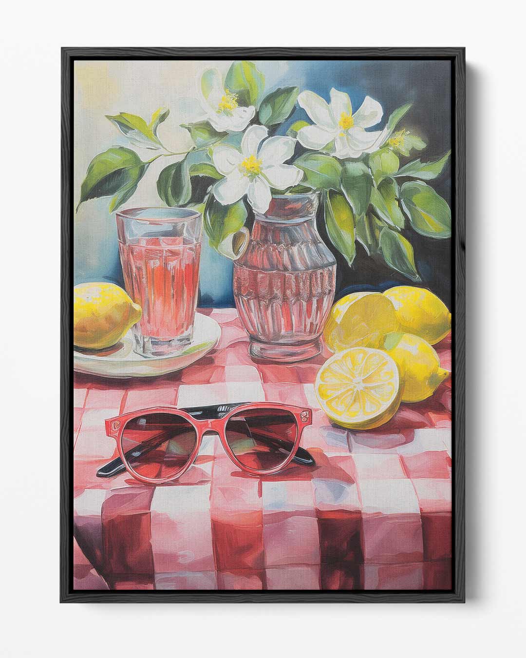 Zomers Stilleven met Citroenen en Zonnebril Kunstwerk-canvas-dibond-plexiglas-wanddecoratie-WallArtistic