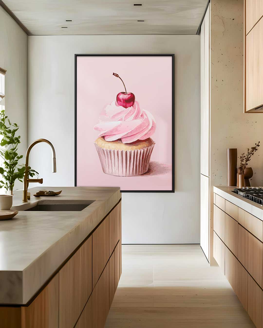 Cupcake Delight met Kers Kunstwerk-canvas-dibond-plexiglas-wanddecoratie-WallArtistic