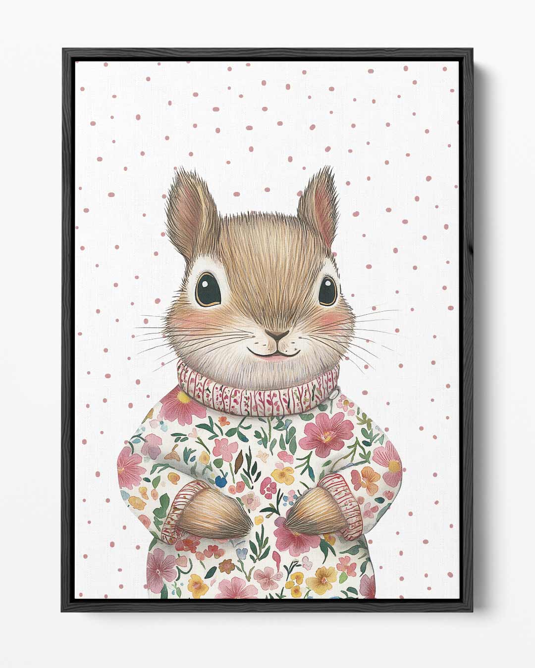 Schattige Eekhoorn in Bloemen Trui Kunstwerk-canvas-dibond-plexiglas-wanddecoratie-WallArtistic
