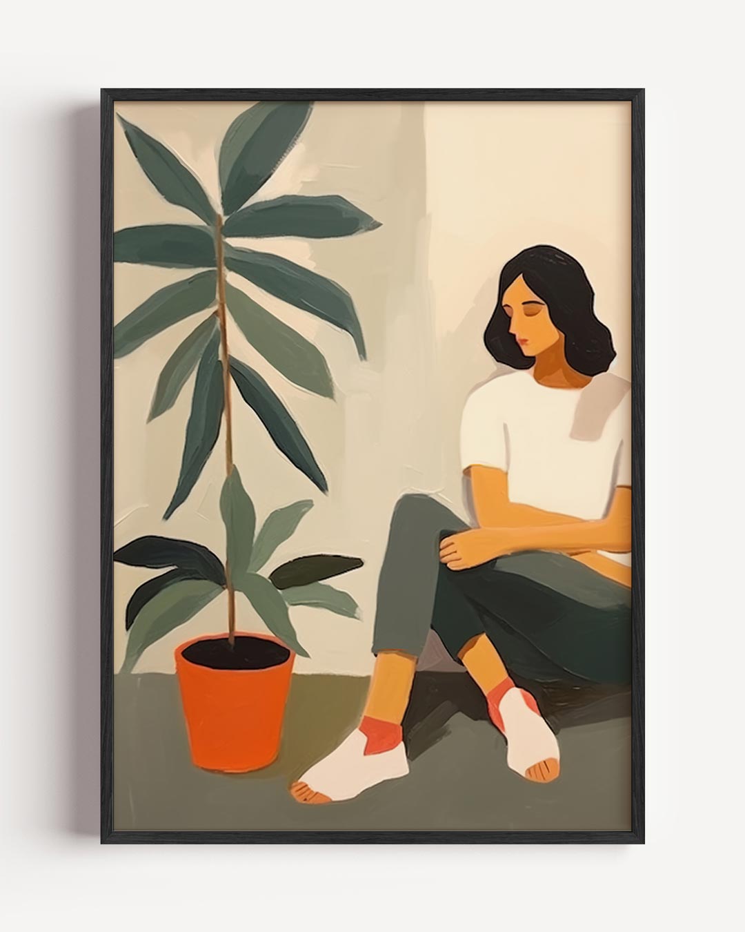 Stijlvolle Rustgevende Plant Meisje Poster-WallArtistic