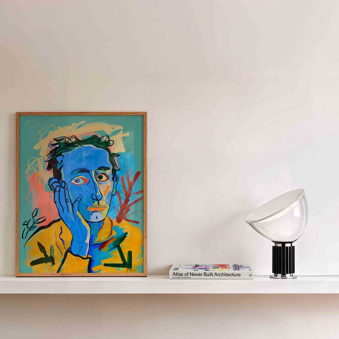 Blauw gezicht met hand Poster