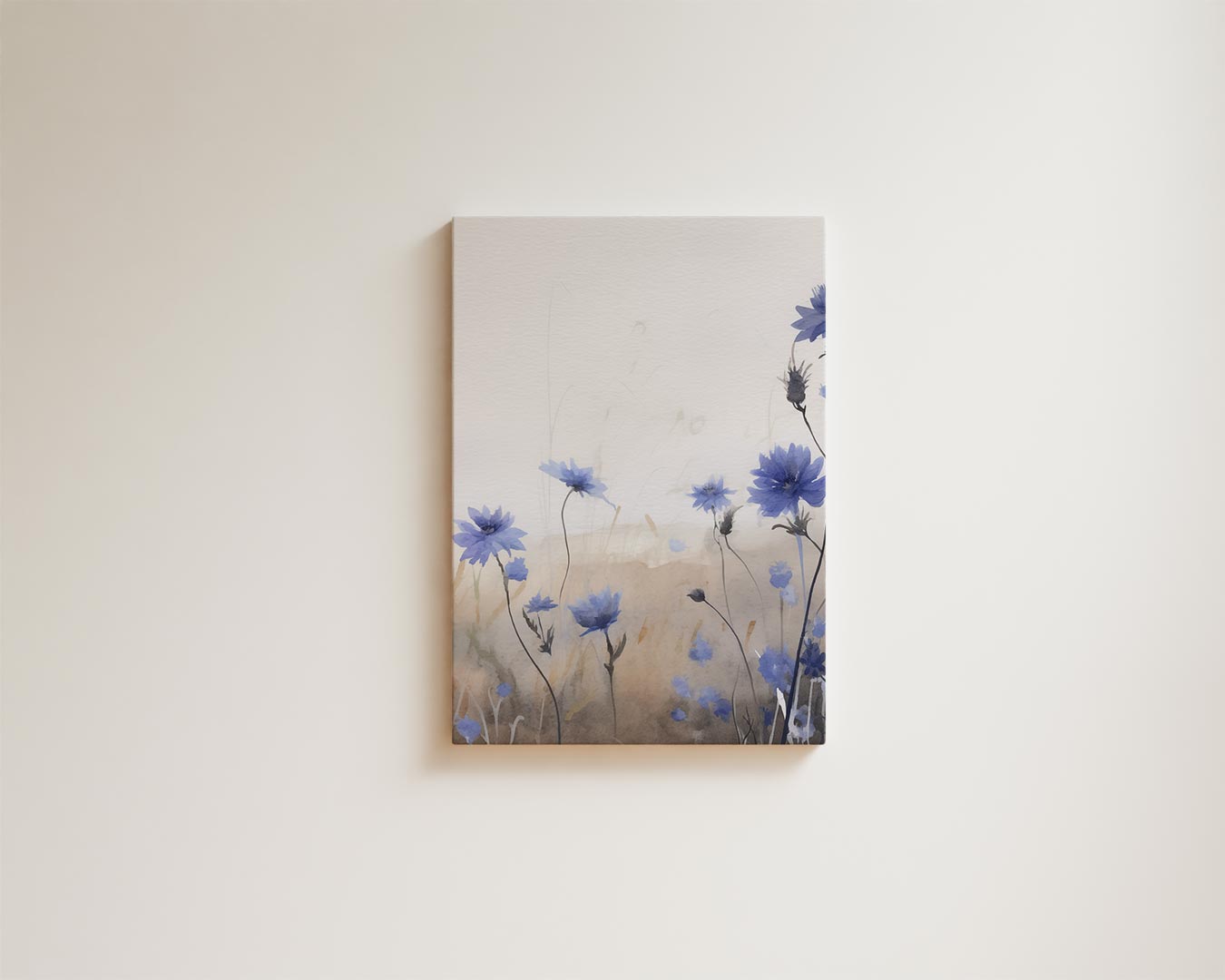 Blauwe Bloemen in Zachte Aquarel Kunstwerk-canvas-dibond-plexiglas-wanddecoratie-WallArtistic