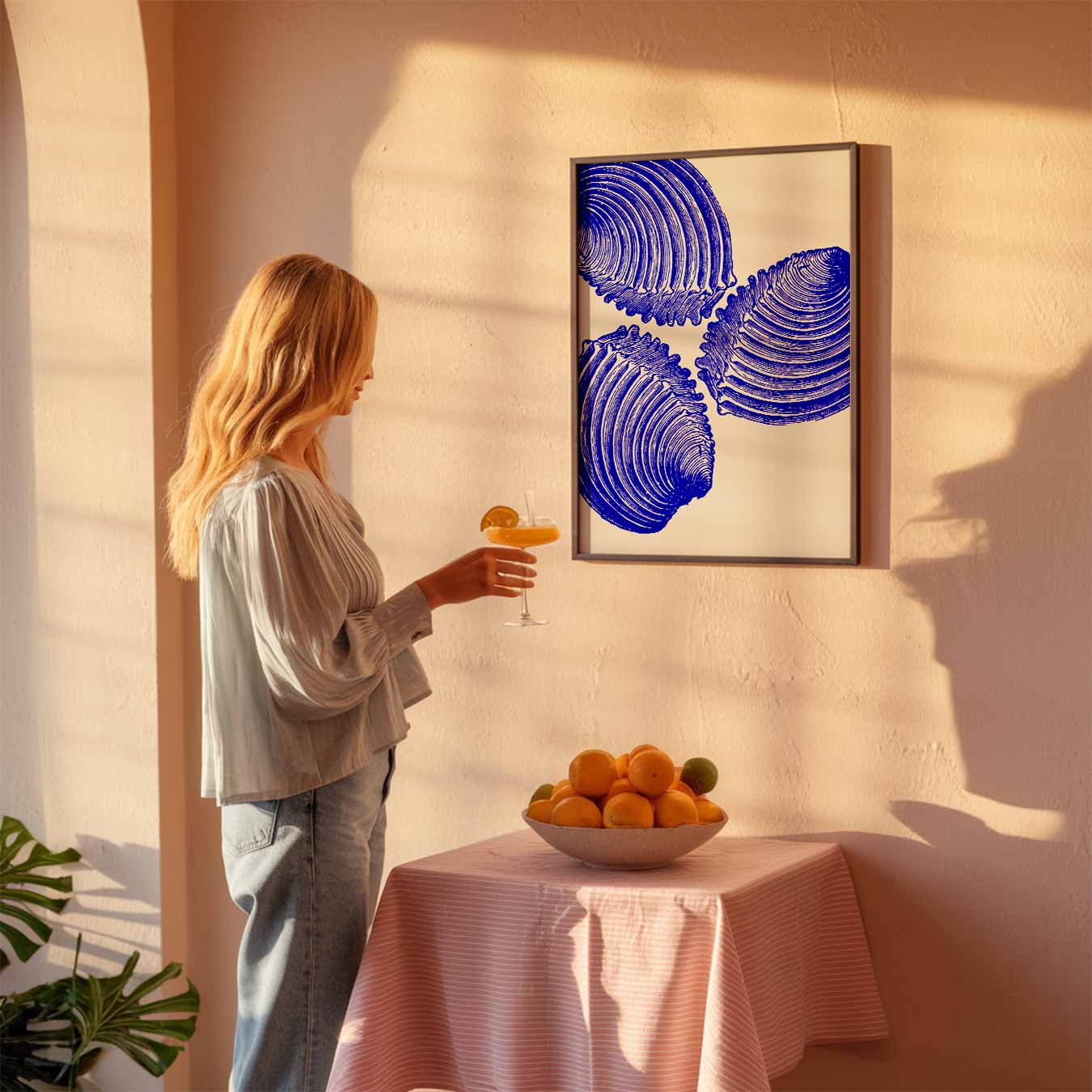 Moderne Blauwe Schelpenkunst Poster