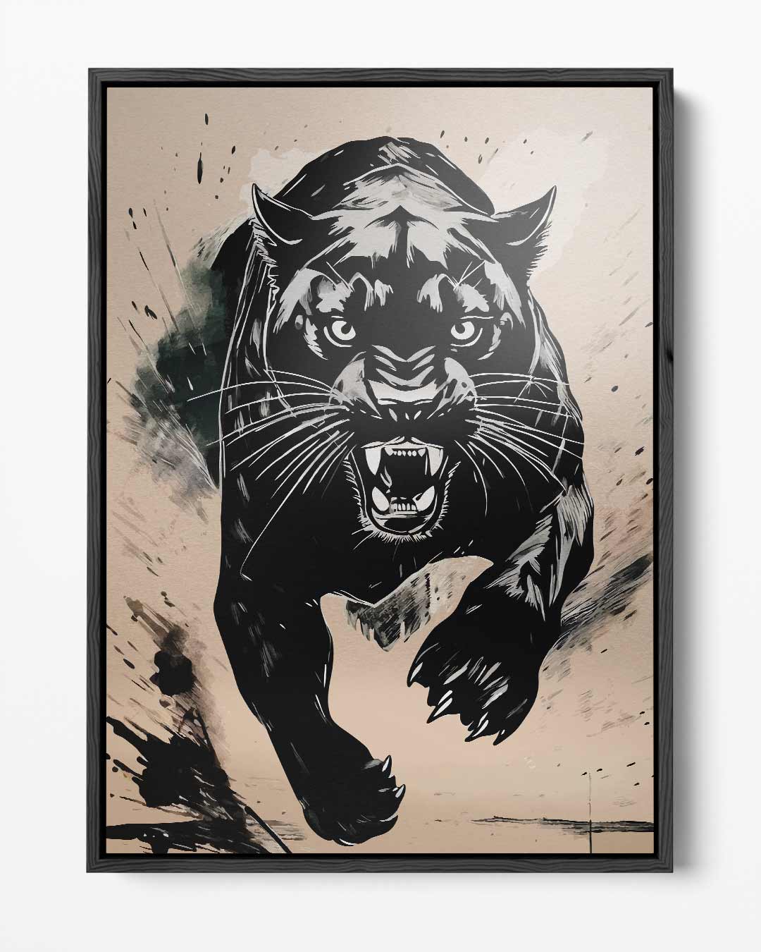 Indrukwekkende Zwarte Panter Schilderij Kunstwerk-canvas-dibond-plexiglas-wanddecoratie-WallArtistic
