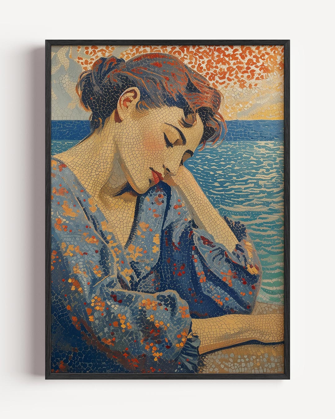Dromerige Mozaïek Vrouw aan Zee Poster-WallArtistic