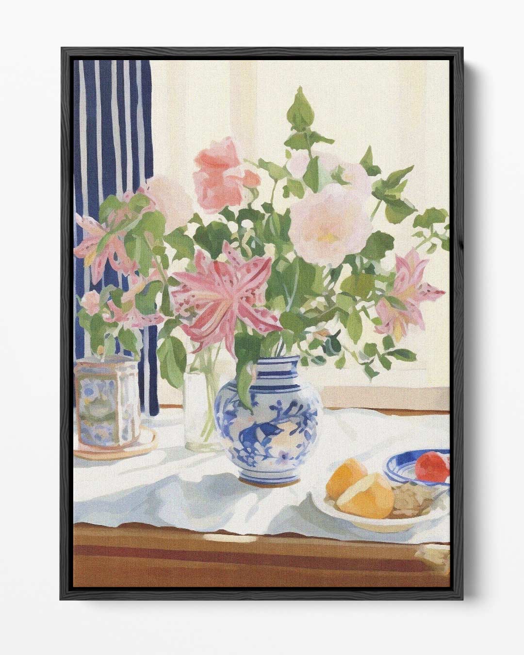 Bloemenpracht in Blauw-Witte Vaas Kunstwerk-canvas-dibond-plexiglas-wanddecoratie-WallArtistic