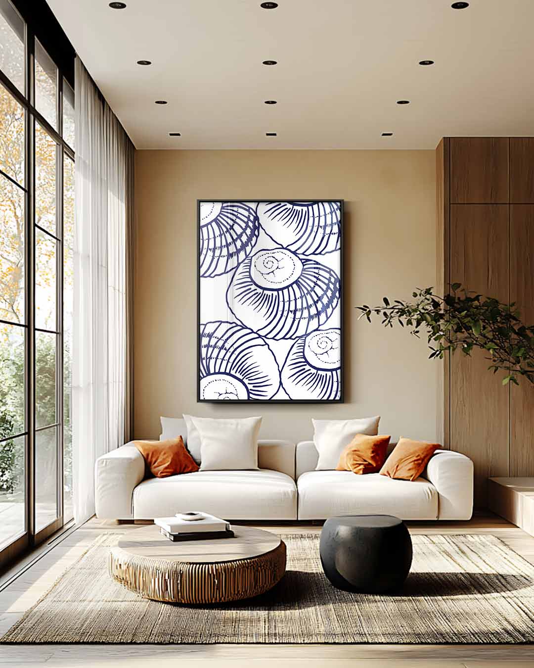 Blauwe Schelpen Illustratie Kunstwerk-canvas-dibond-plexiglas-wanddecoratie-WallArtistic