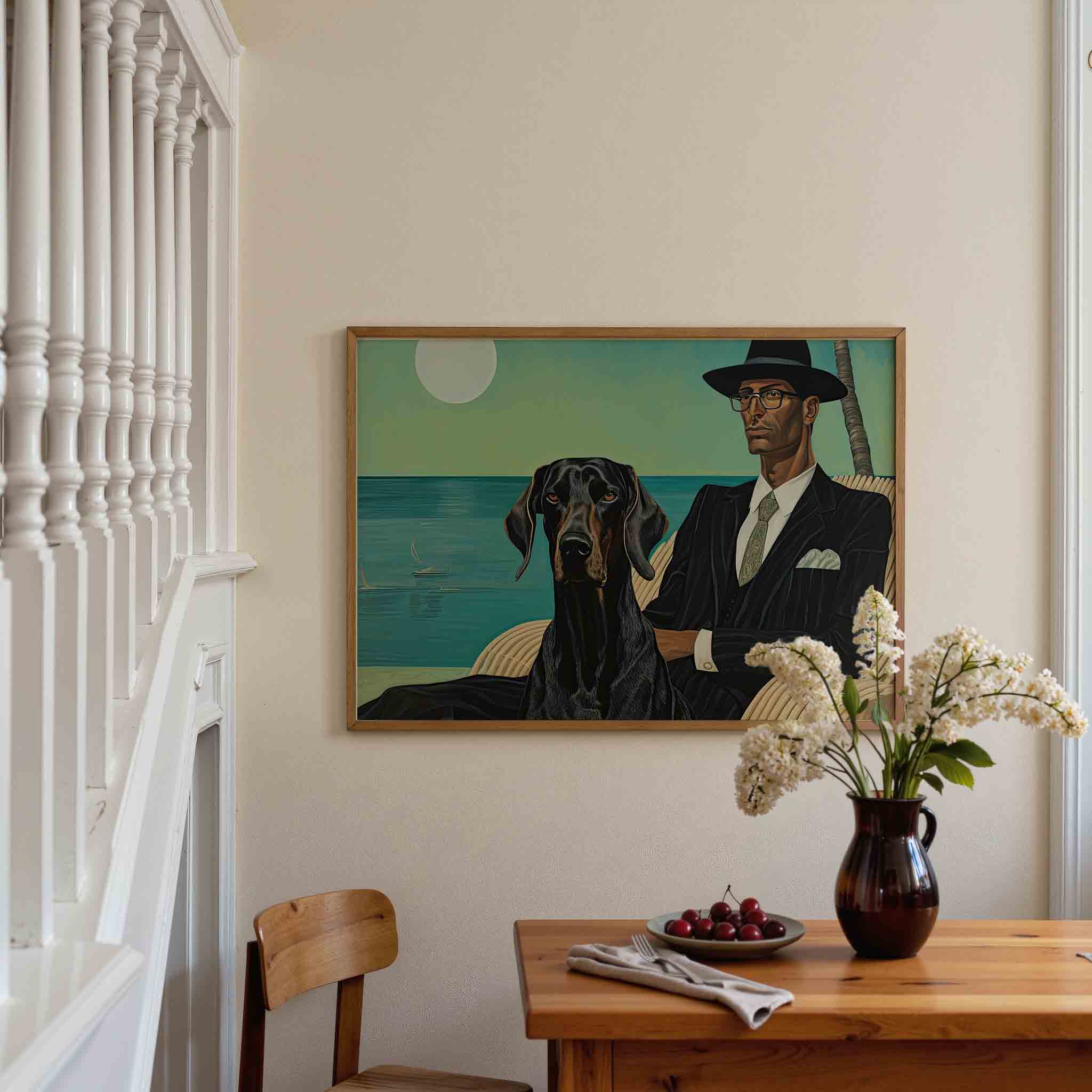 Man en hond bij zee Poster