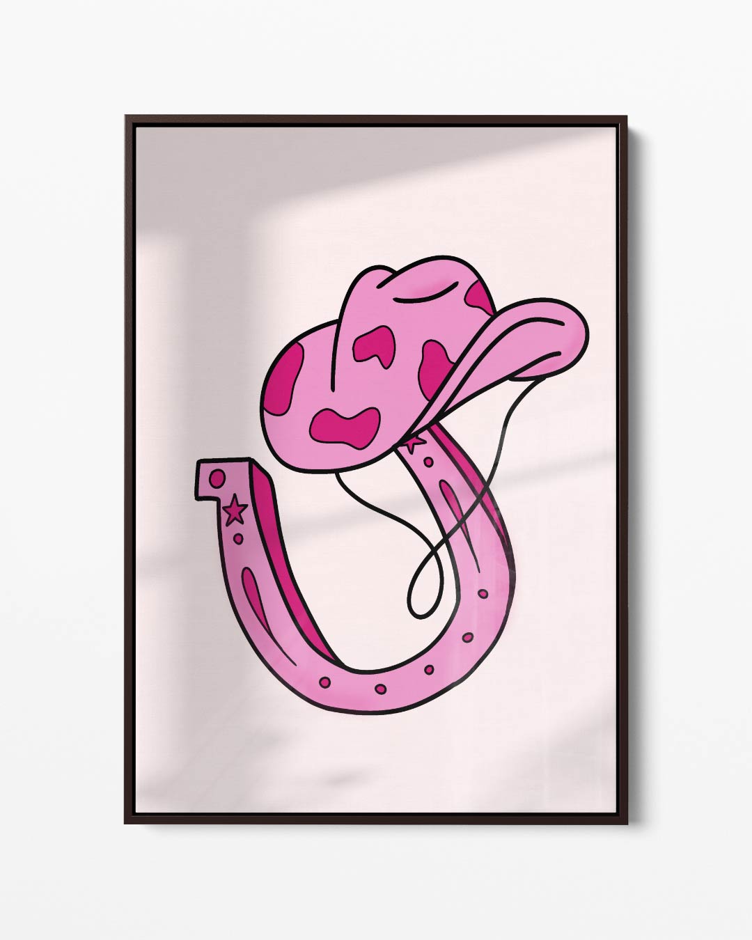 Roze Cowboyhoed en Hoefijzer Illustratie Kunstwerk-canvas-dibond-plexiglas-wanddecoratie-WallArtistic