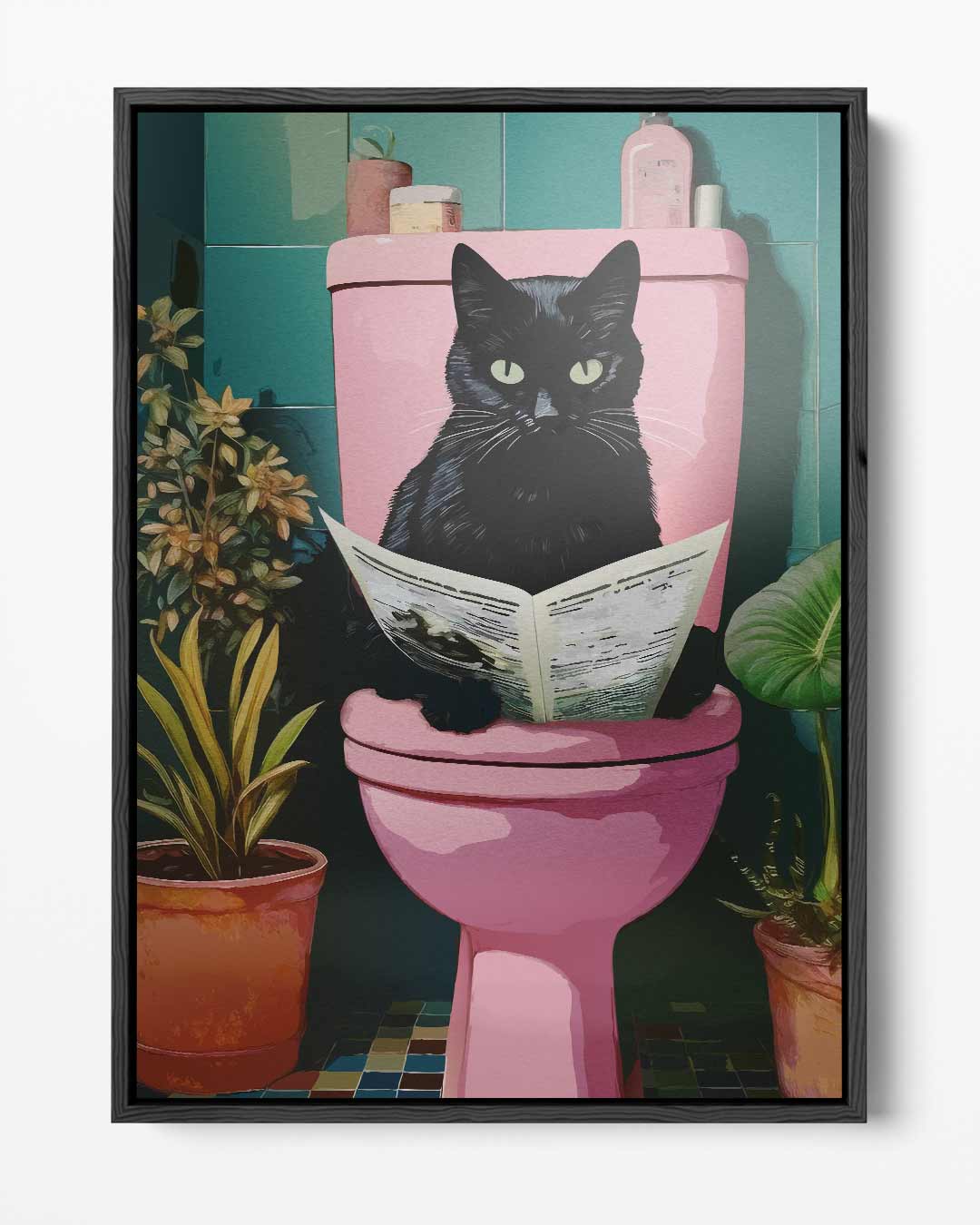Kat op het Toilet Kunstwerk-canvas-dibond-plexiglas-wanddecoratie-WallArtistic