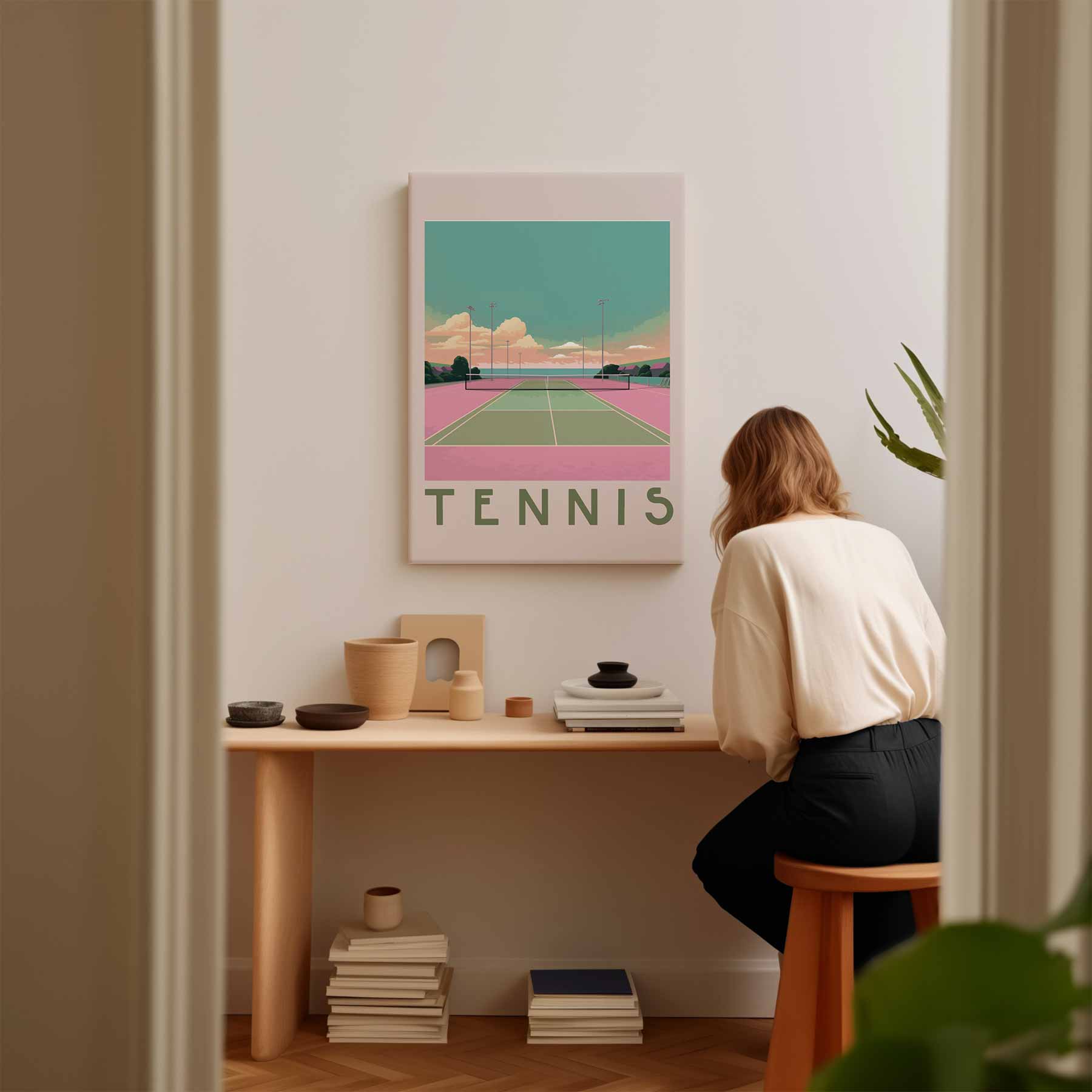 Kleurrijke Tennisbaan Zonsondergang Kunstwerk-canvas-dibond-plexiglas-wanddecoratie-WallArtistic