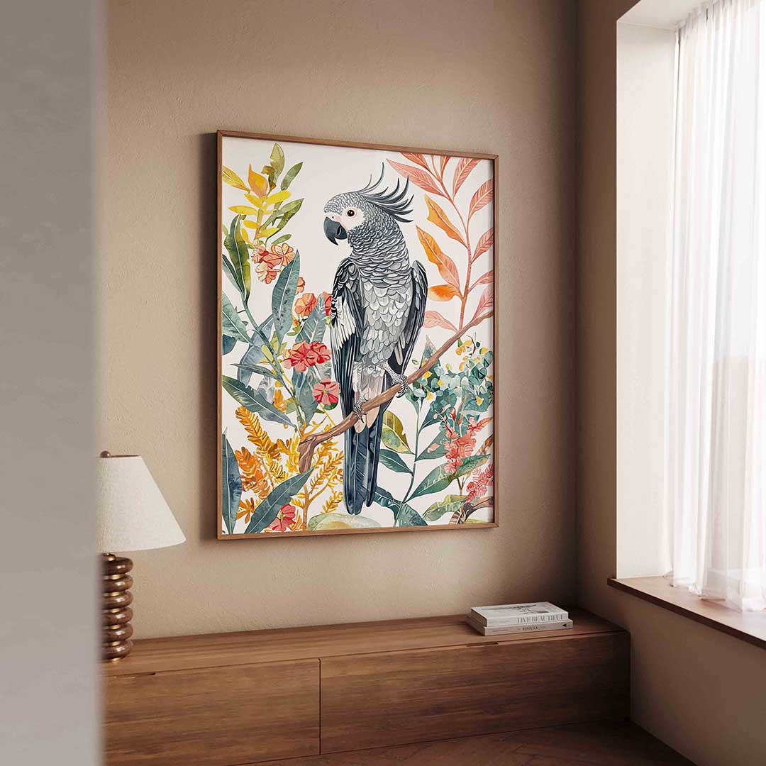 Papegaai en bladeren Poster