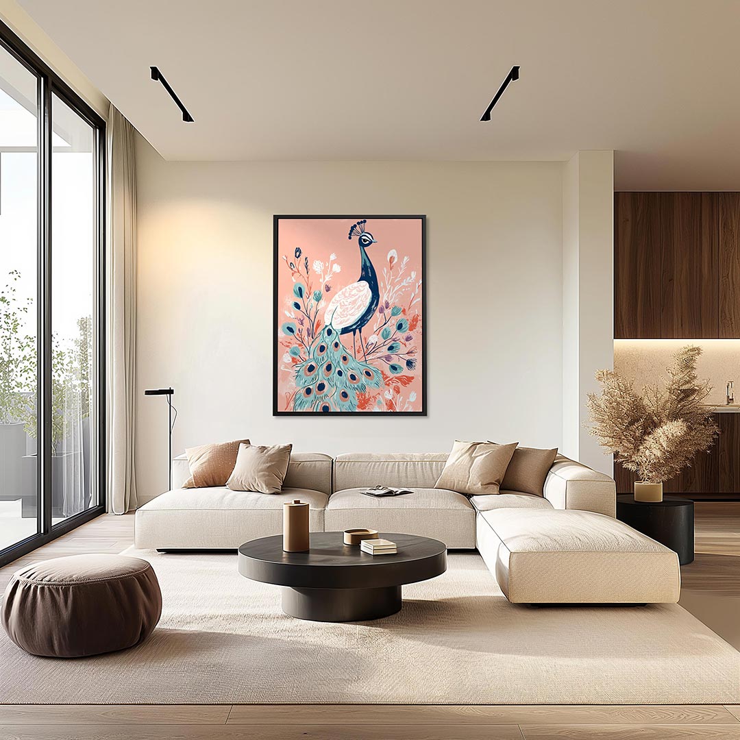 Pauw en bloemen Kunstwerk