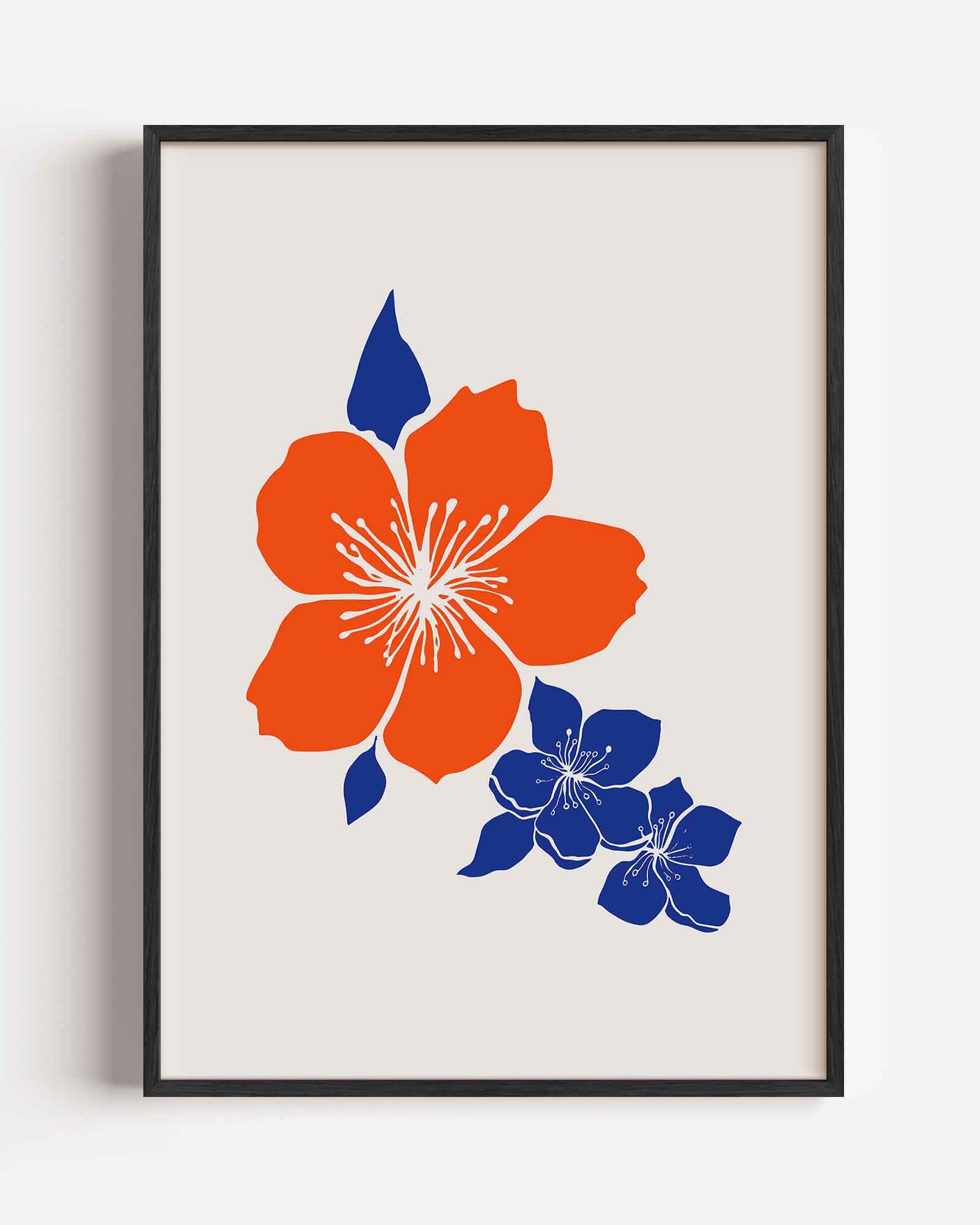 Bloemen in oranje en blauw Poster