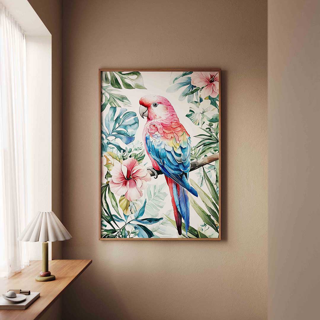 Papegaai en bloemen Poster