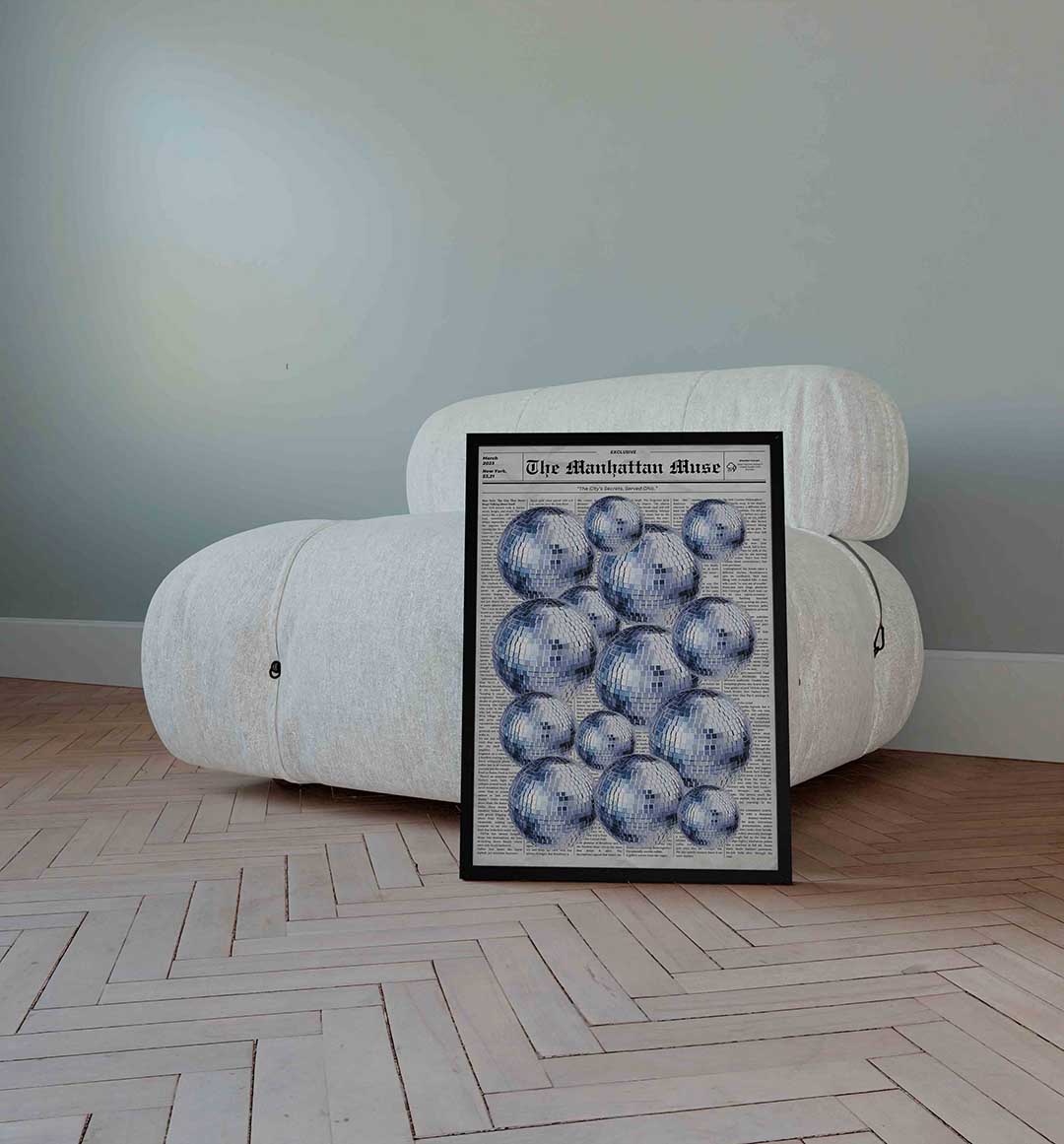 Disco ball en krantenachtergrond Poster