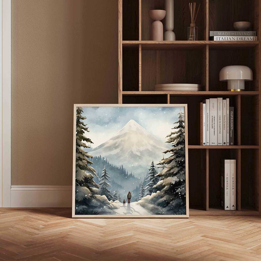 Winterlandschap met berg Poster