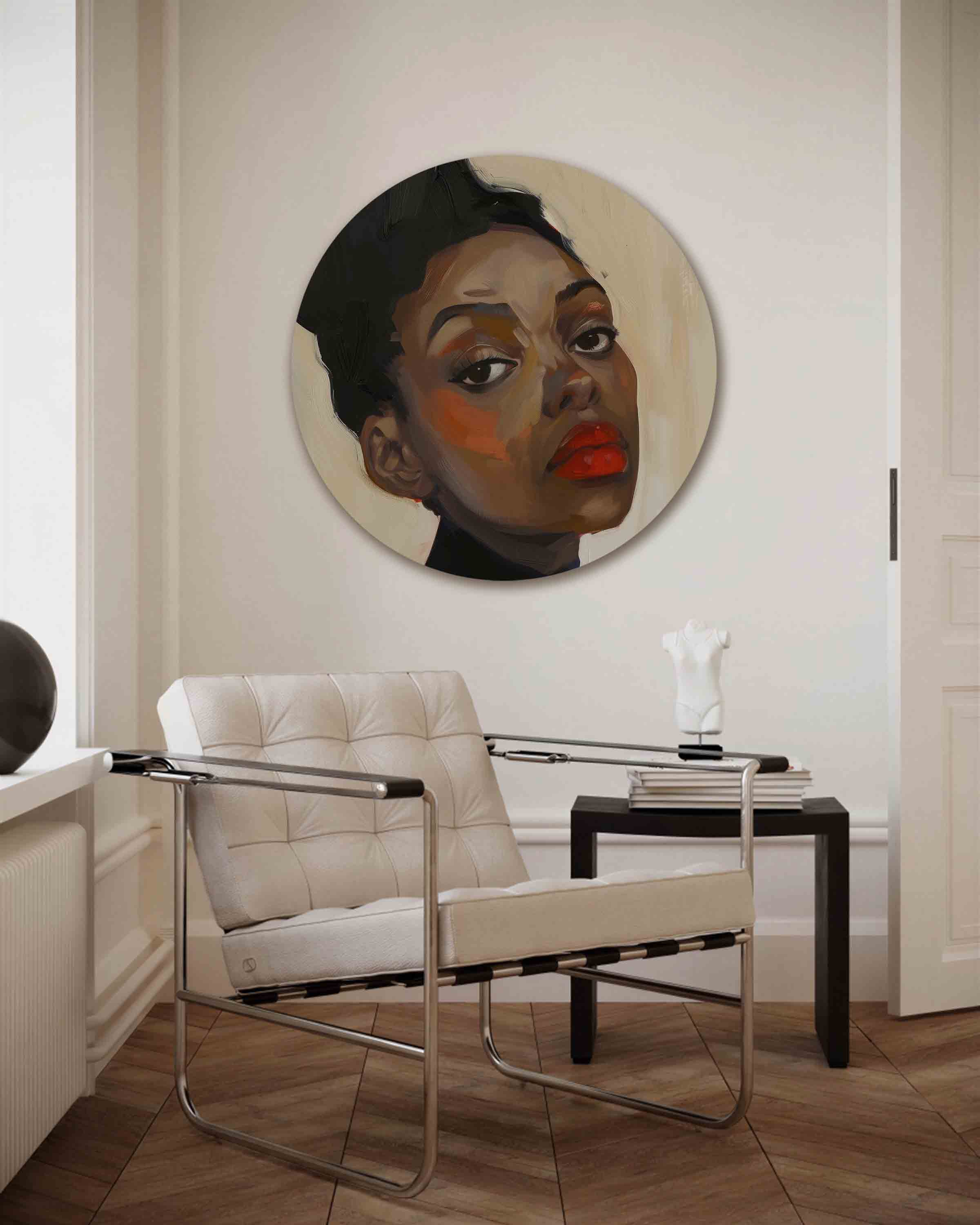 Portret met rode lippen Muurcirkel