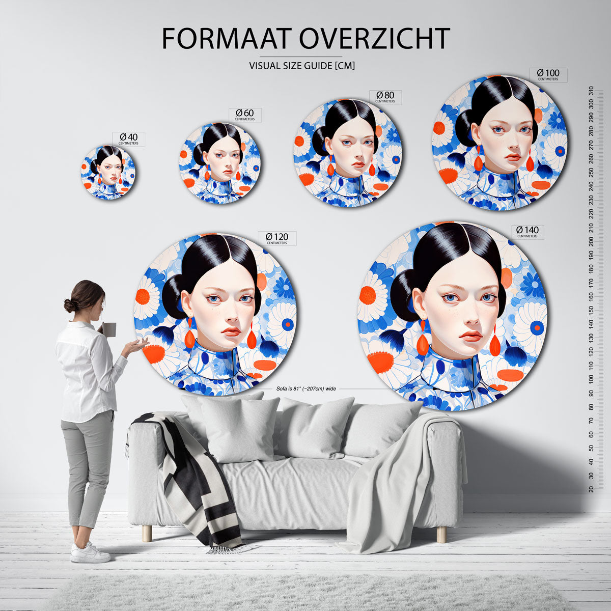 Portret met bloemen Muurcirkel
