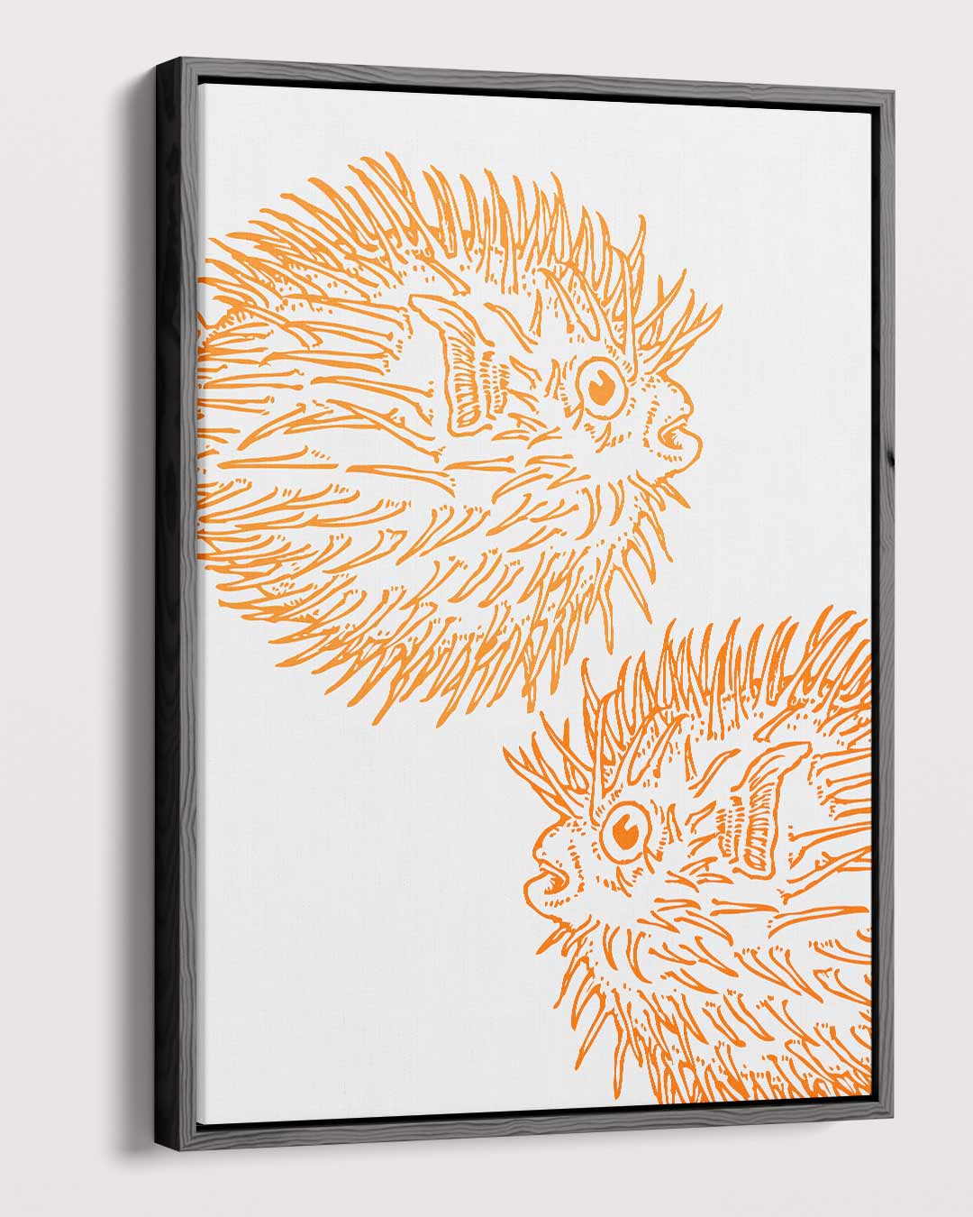 Opvallende Oranje Kogelvis Illustratie Kunstwerk-canvas-dibond-plexiglas-wanddecoratie-WallArtistic