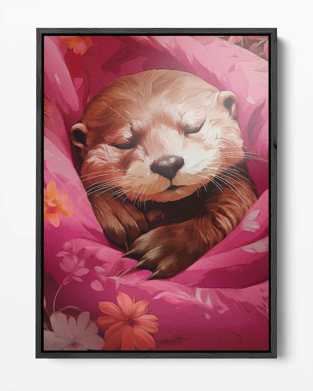 Dromerige Otter in Bloemen Kunstwerk-canvas-dibond-plexiglas-wanddecoratie-WallArtistic
