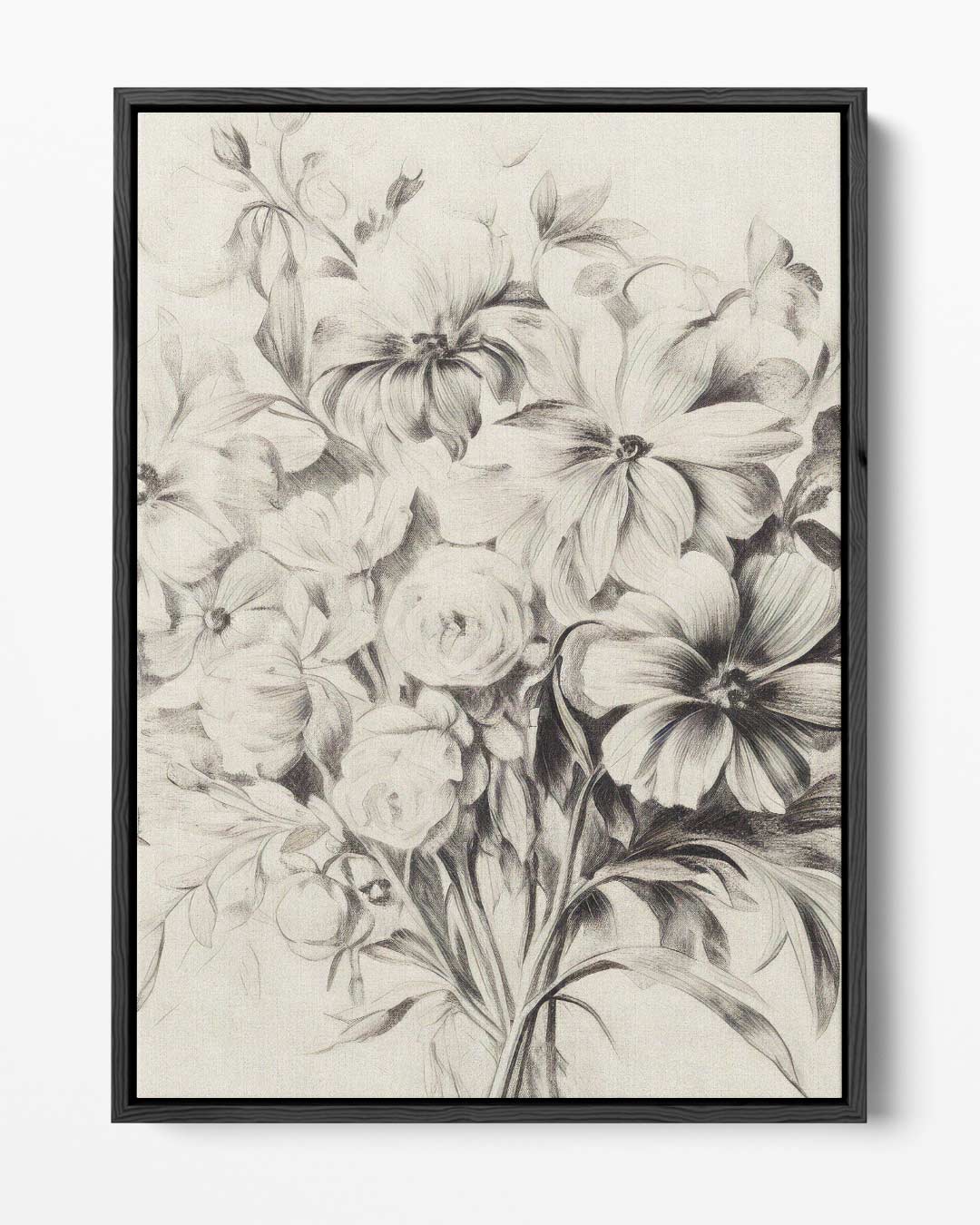 Bloemrijke Potloodtekening Kunstwerk-canvas-dibond-plexiglas-wanddecoratie-WallArtistic