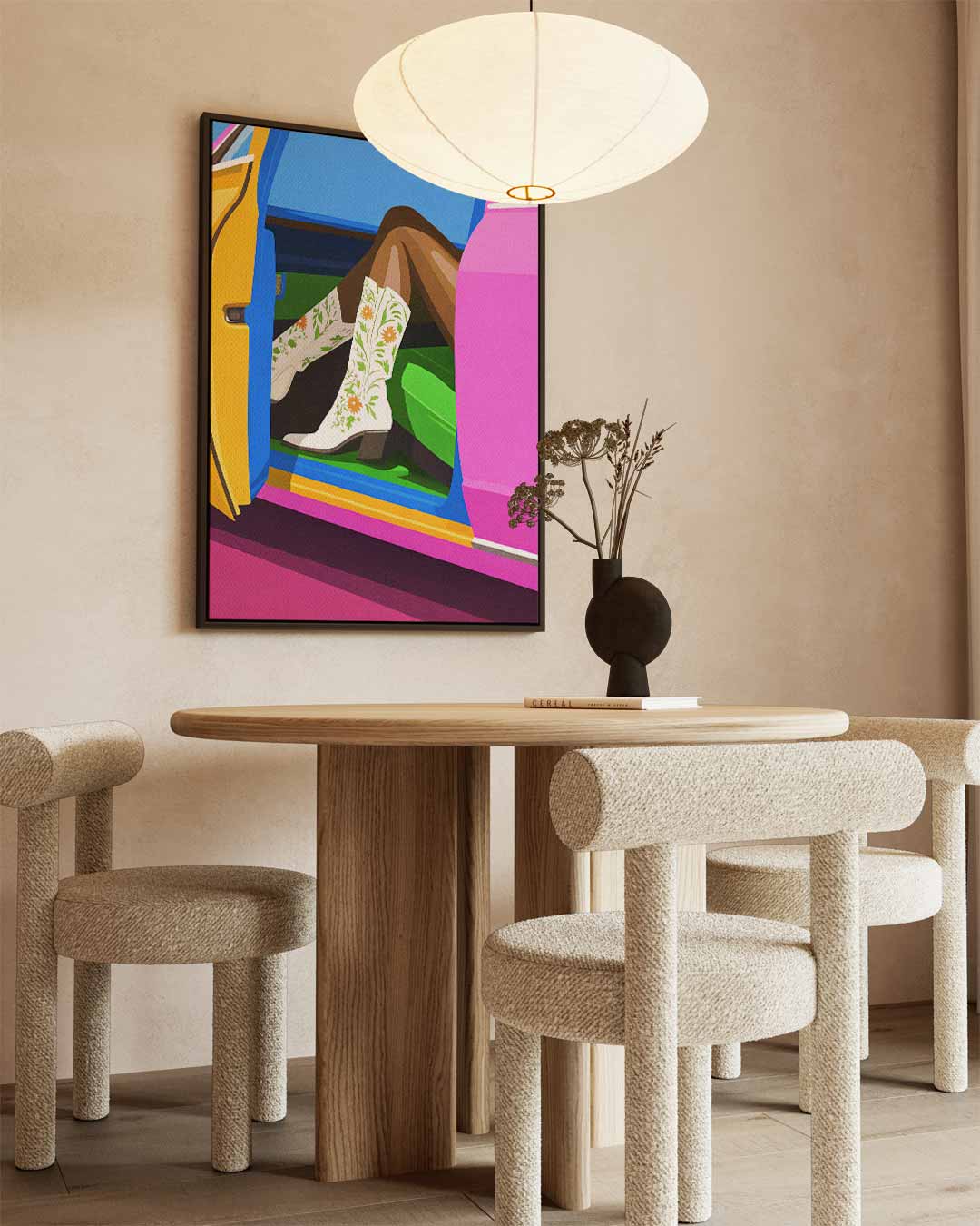 Vrolijke Coole Auto Scene Kunstwerk-canvas-dibond-plexiglas-wanddecoratie-WallArtistic