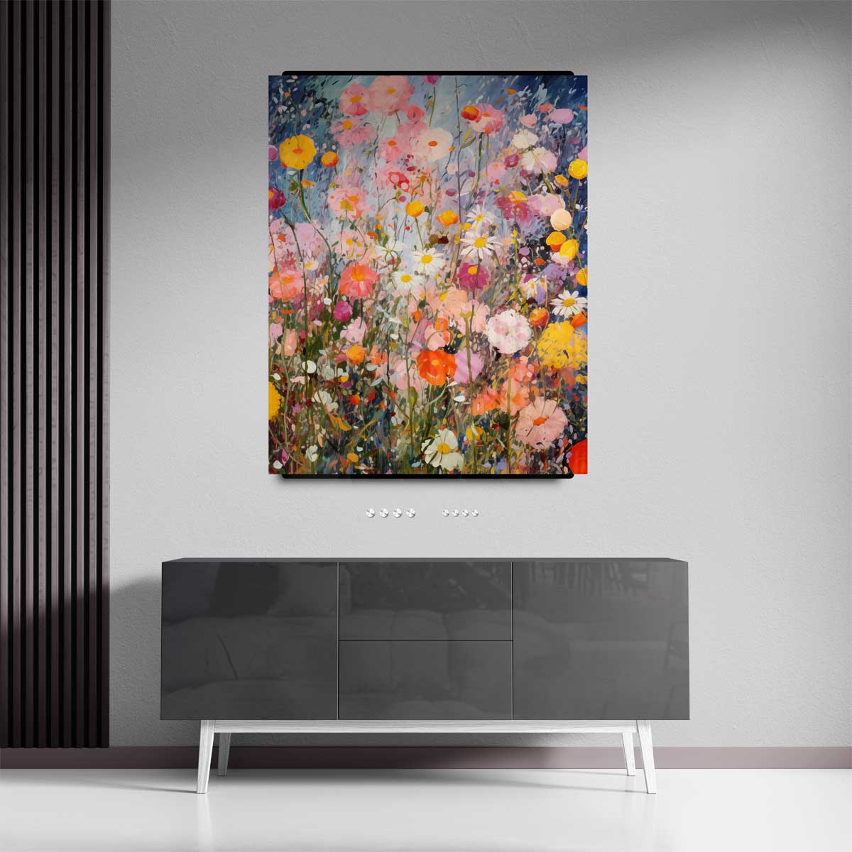 Kleurrijke Bloementuin Schilderij Kunstwerk-canvas-dibond-plexiglas-wanddecoratie-WallArtistic