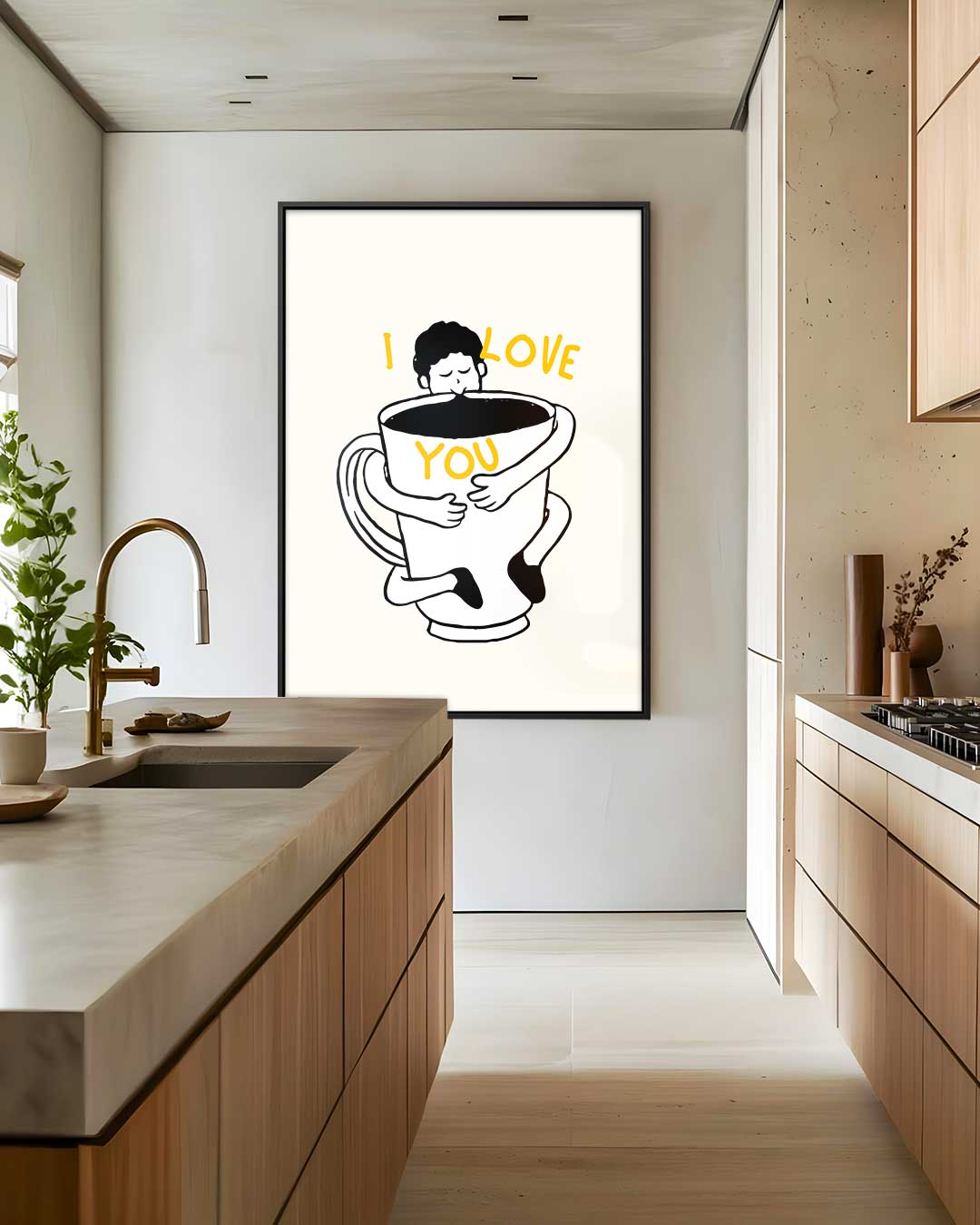 Koffieknuffel Illustratie Kunstwerk-canvas-dibond-plexiglas-wanddecoratie-WallArtistic