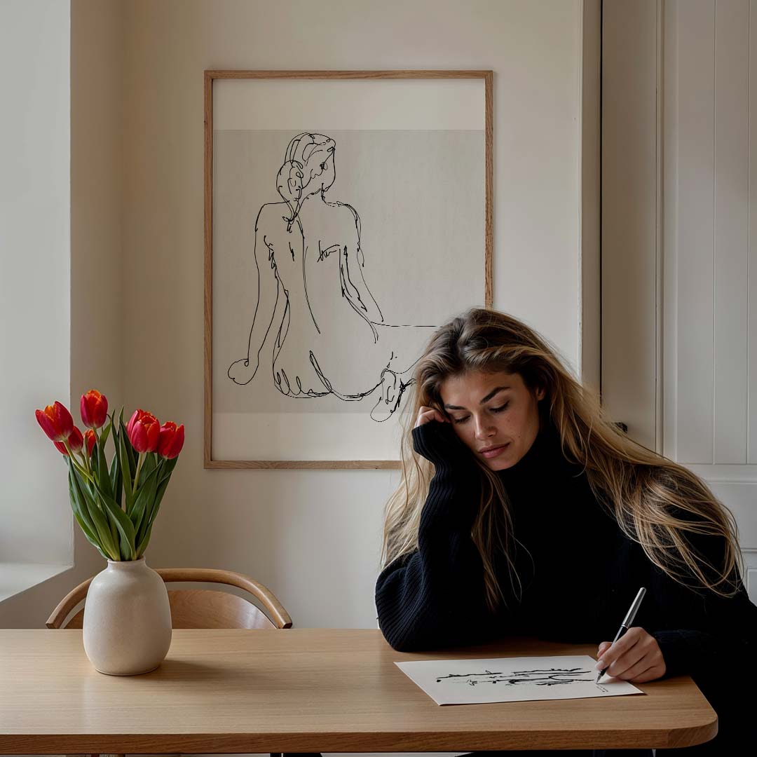 Elegante Lijntekening Vrouwelijk Silhouet Poster-WallArtistic