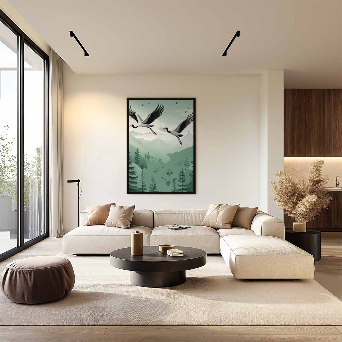 Flying Cranes over Mountains Artwork