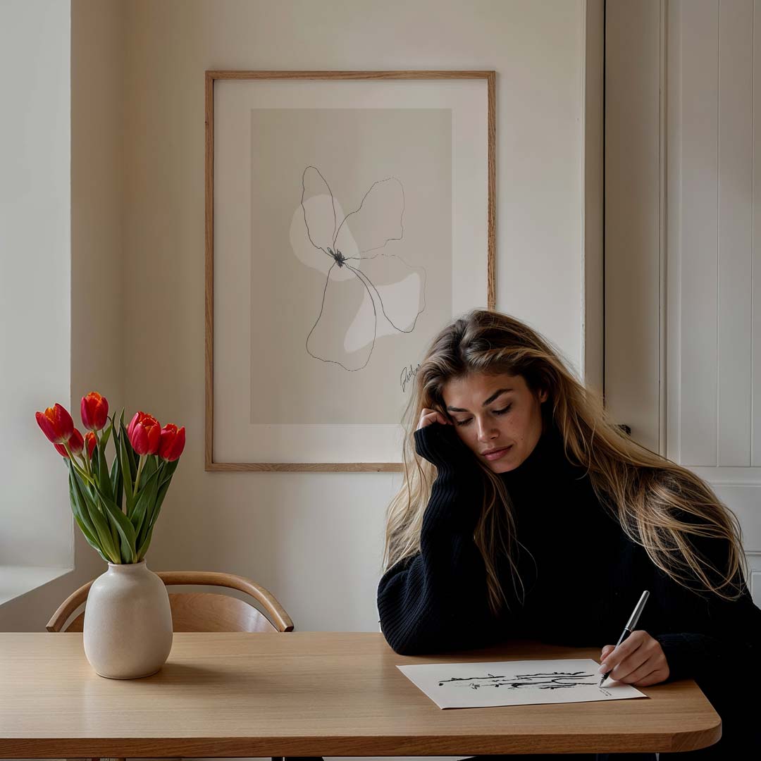 Elegante Bloemlijnkunst Poster-WallArtistic