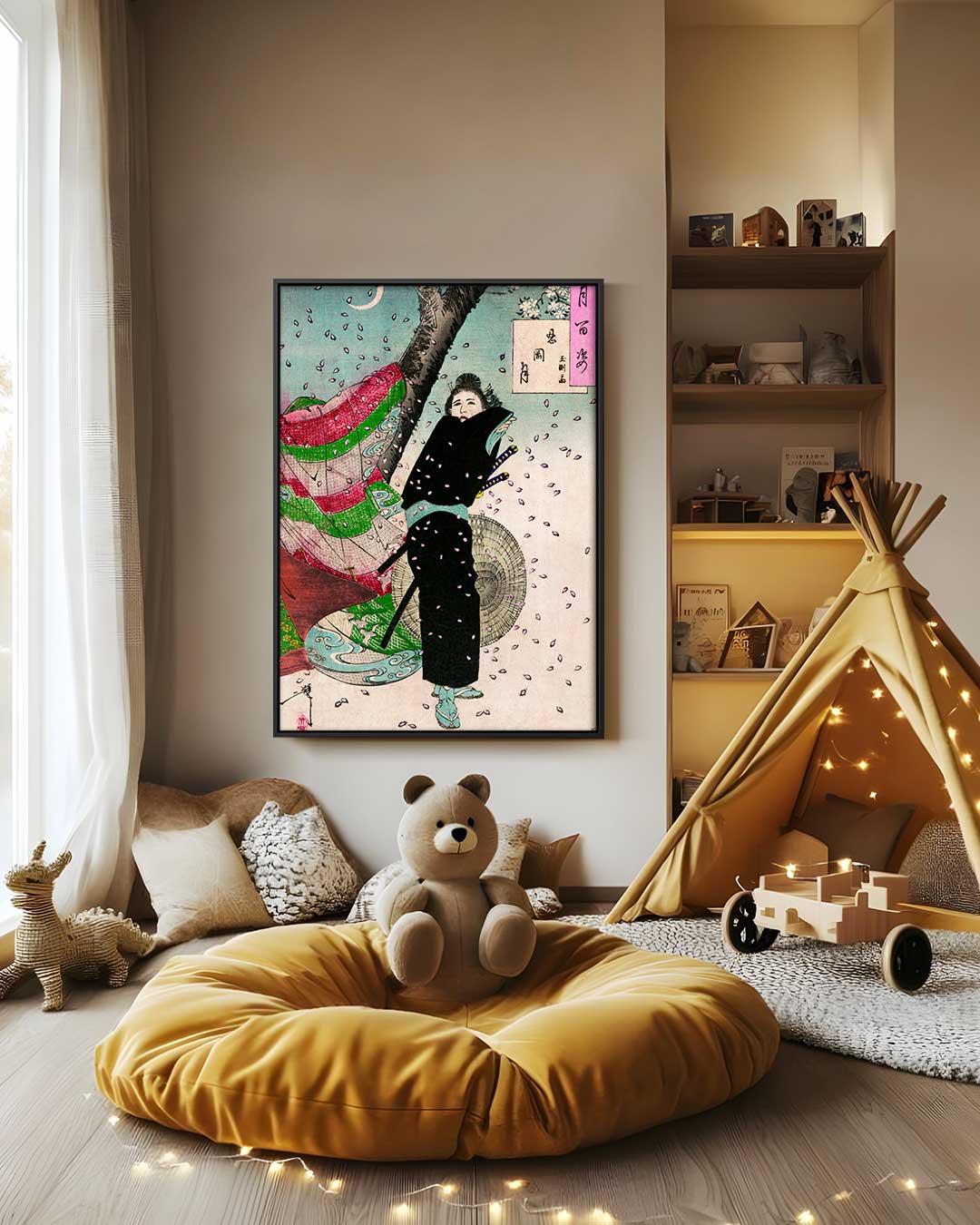 Samurai en Bloesem in de Lente Kunstwerk-canvas-dibond-plexiglas-wanddecoratie-WallArtistic