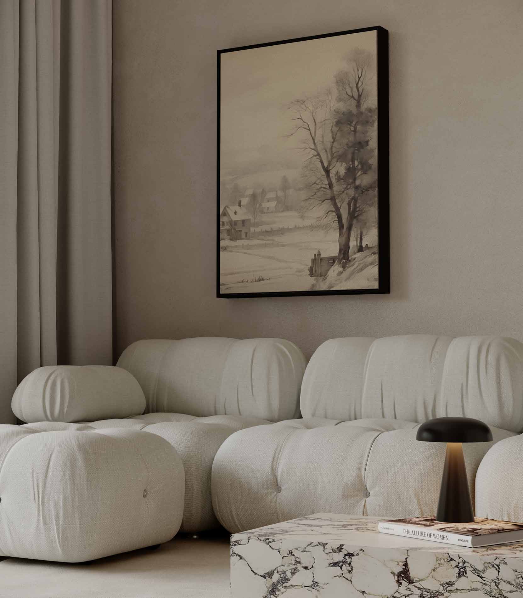 Winterlandschap in Waterverf Kunstwerk-canvas-dibond-plexiglas-wanddecoratie-WallArtistic