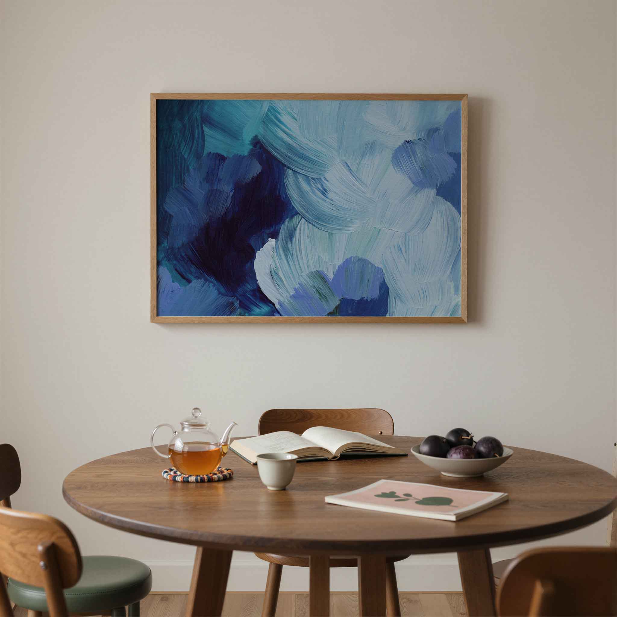 Blauwe penseelstreken Poster