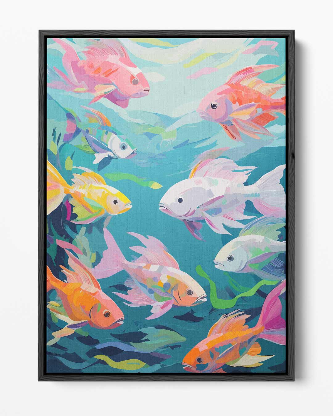 Kleurrijke School Vissen Kunstwerk-canvas-dibond-plexiglas-wanddecoratie-WallArtistic