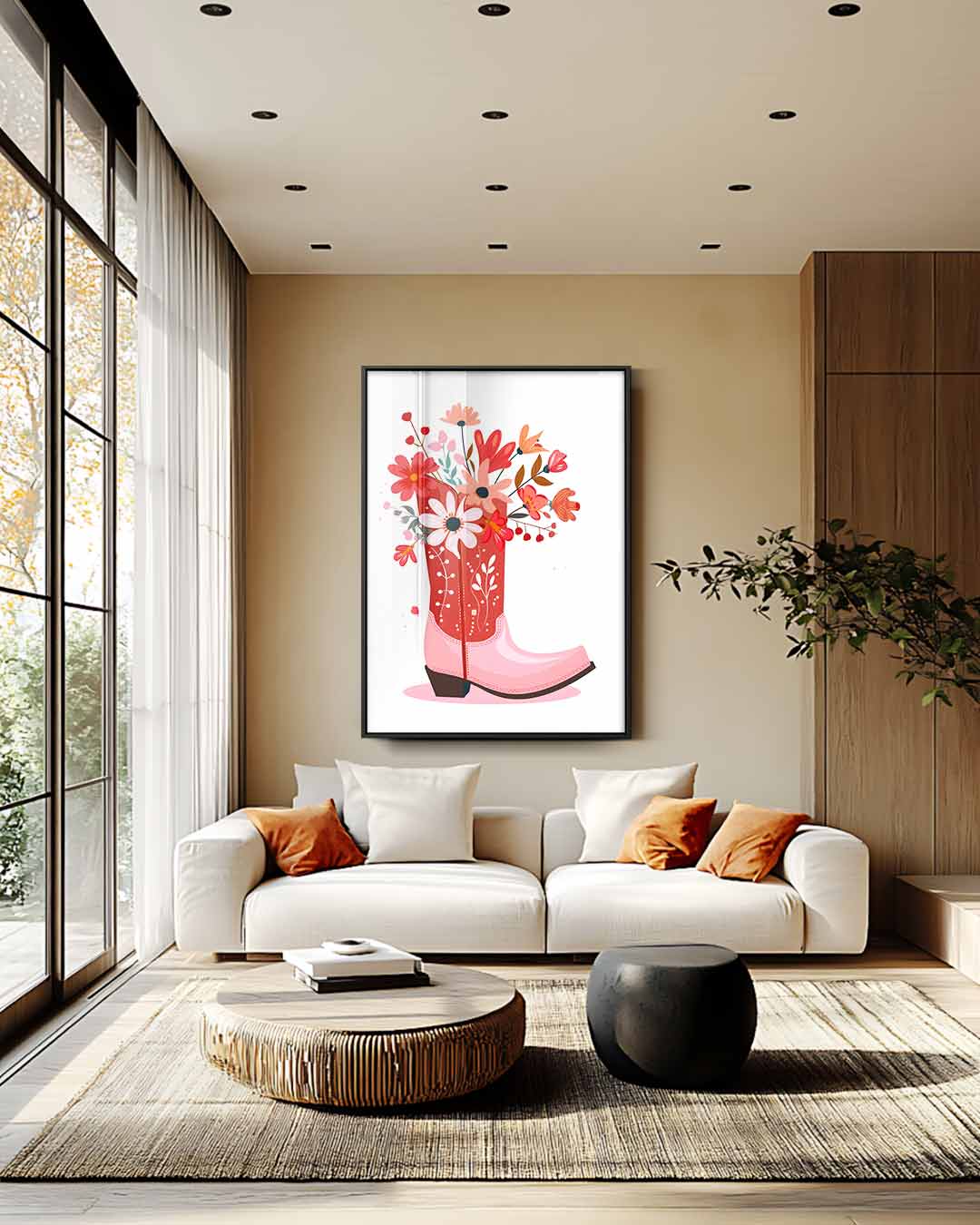 Bloemen Cowboylaars Illustratie Kunstwerk-canvas-dibond-plexiglas-wanddecoratie-WallArtistic
