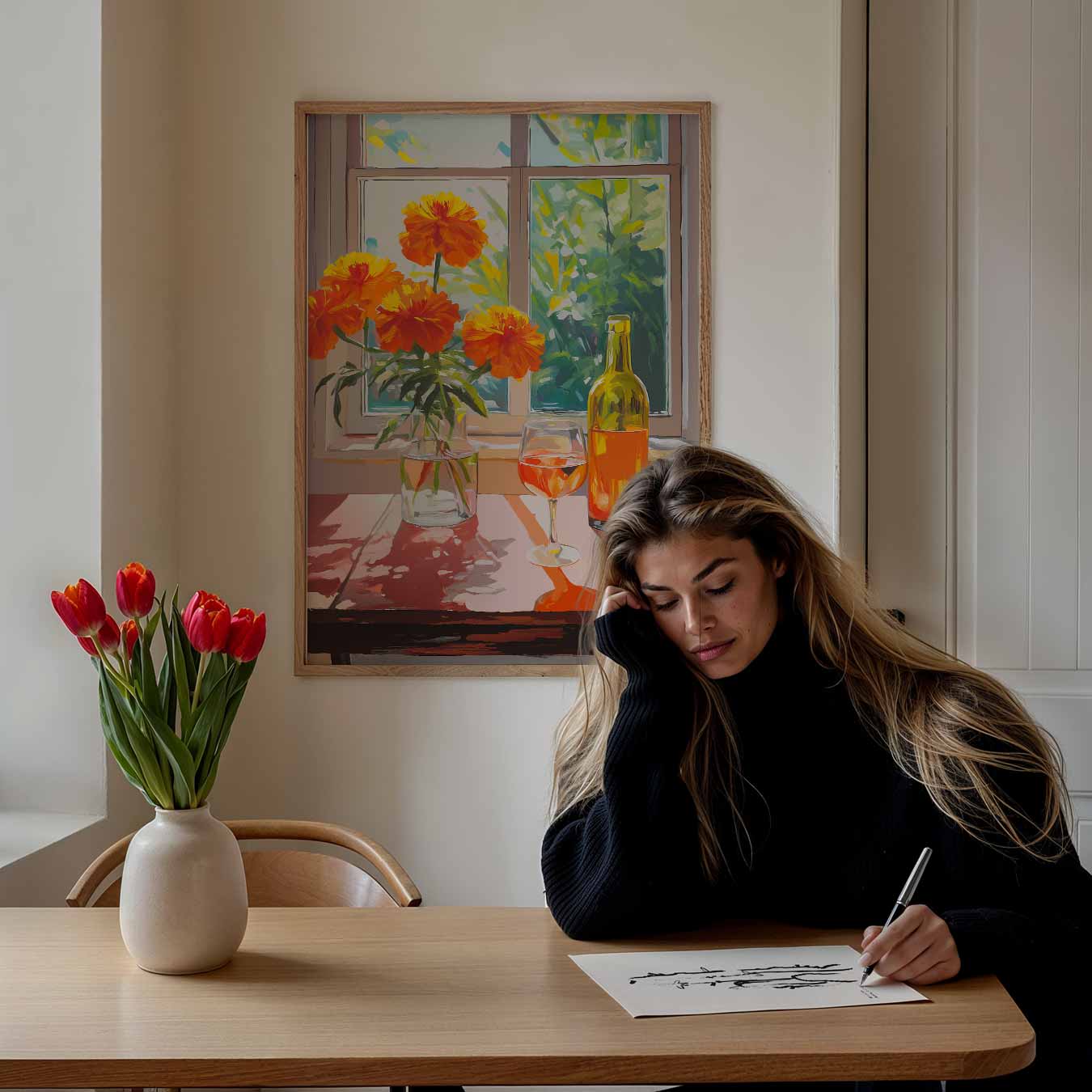 Zomerse Bloemen en Wijn Poster