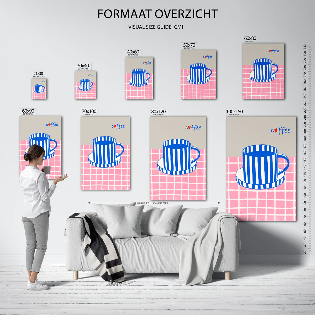 Gestreepte koffiekop Poster