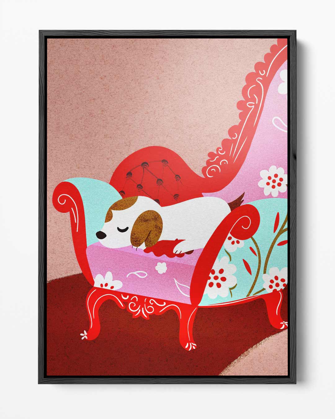 Slapend Hondje in Stijlvolle Stoel Kunstwerk-canvas-dibond-plexiglas-wanddecoratie-WallArtistic