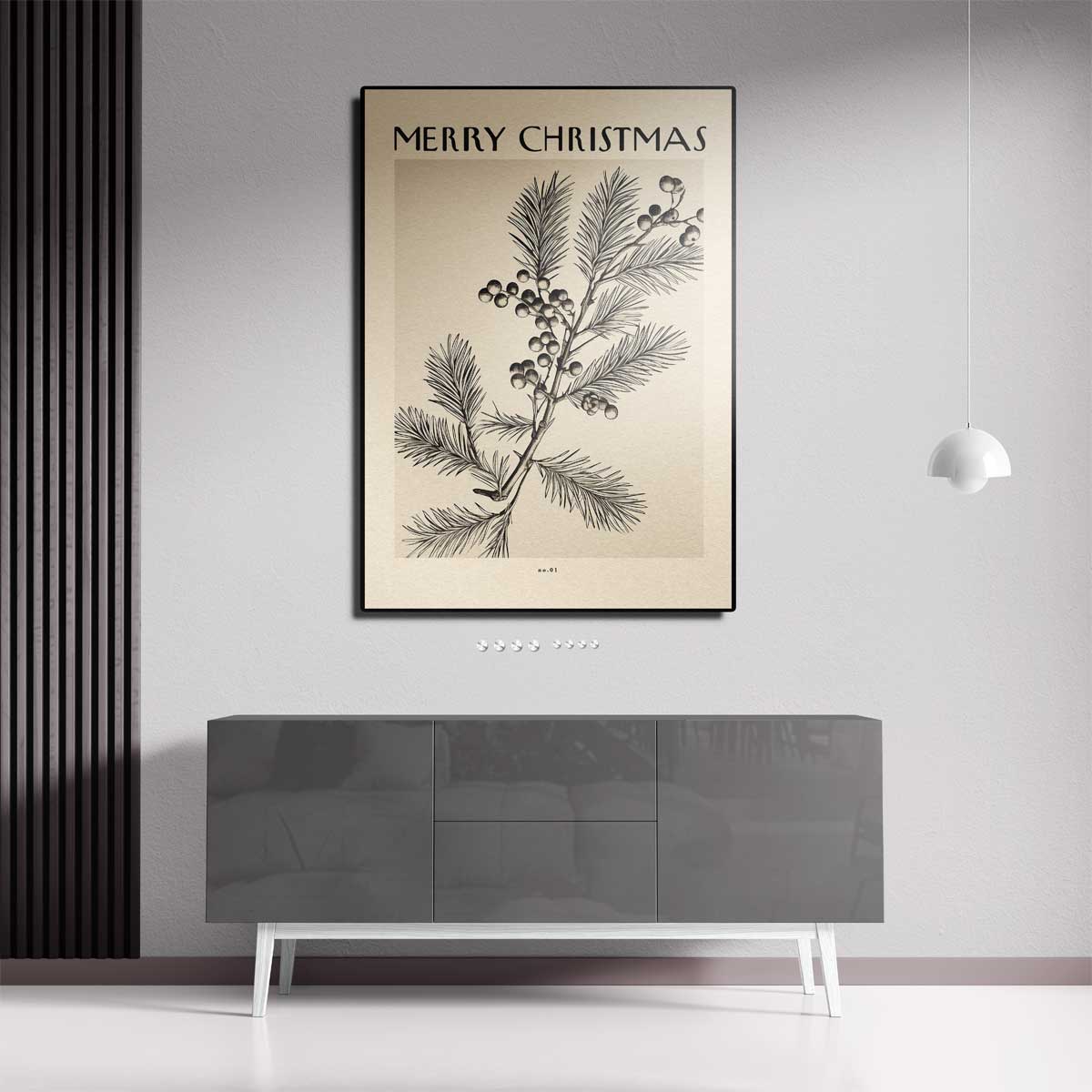 Vintage Kerstkaart met Dennen en Bessen Kunstwerk-canvas-dibond-plexiglas-wanddecoratie-WallArtistic